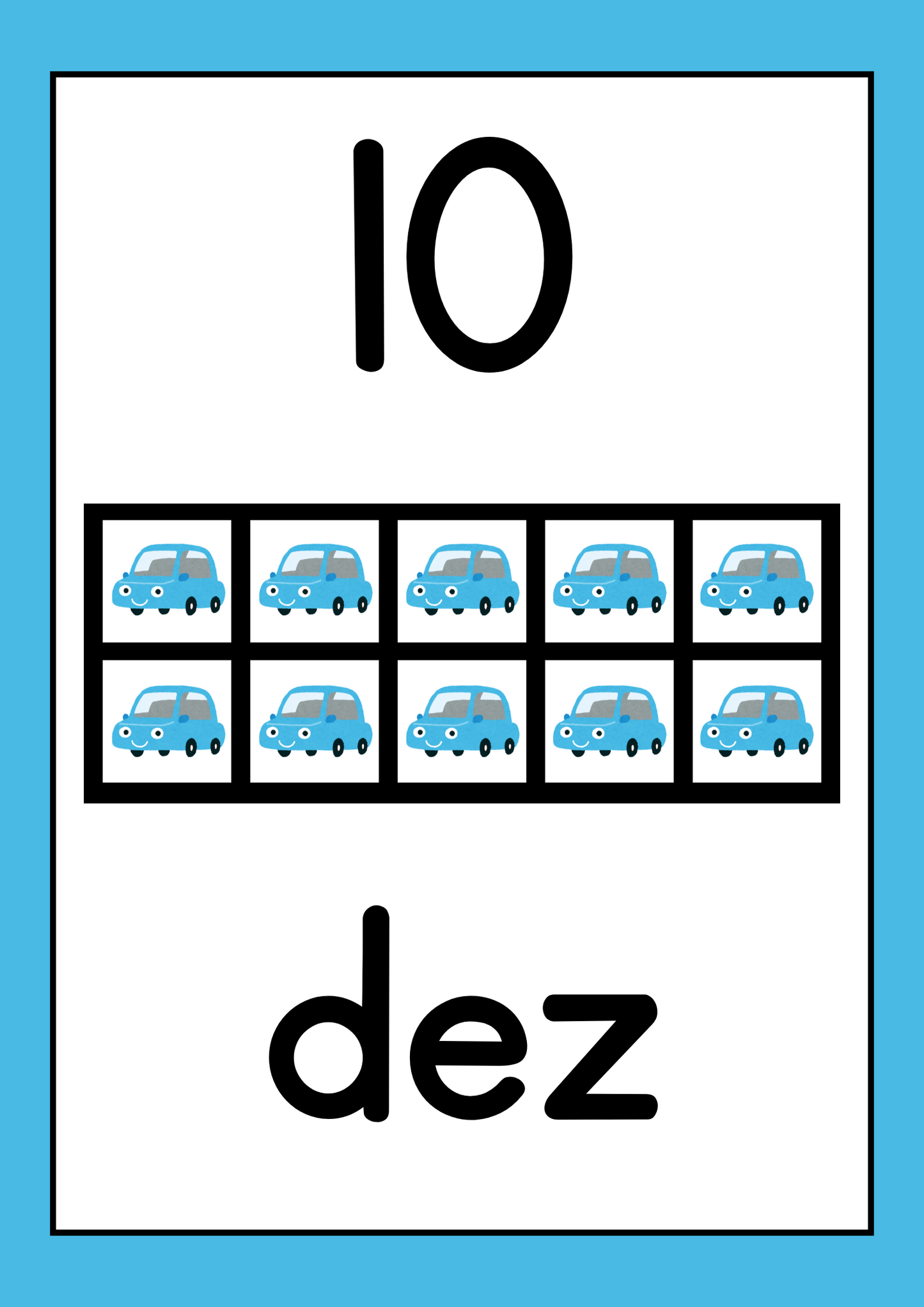Cartaz - Números (10 Quadros) - Carros