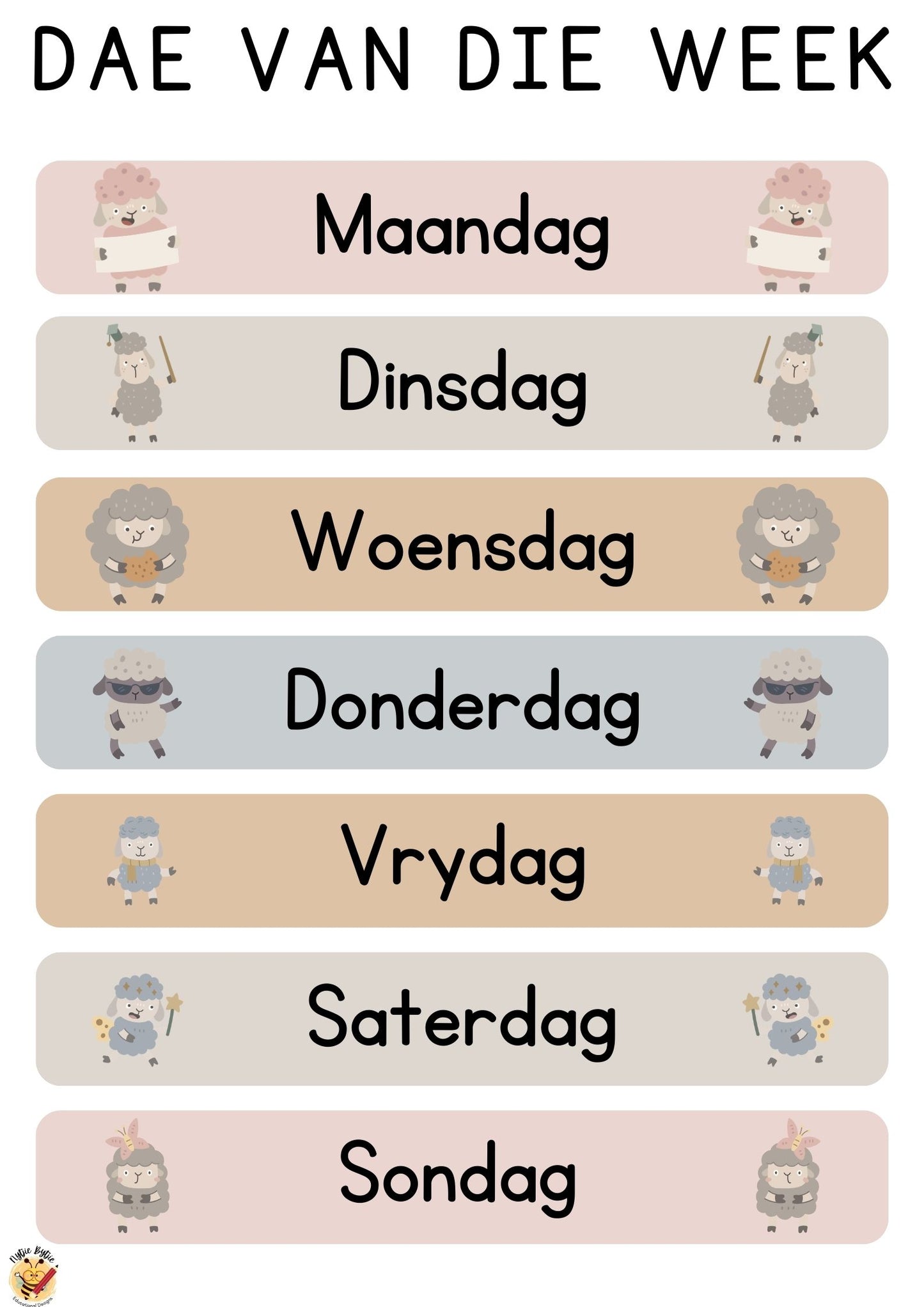 Plakkaat - Dae van die Week - Kar Tema