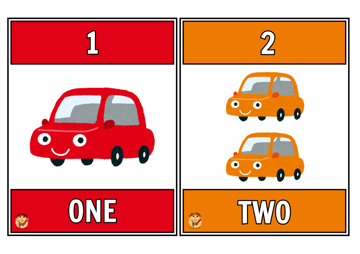 Flashcards - Números (1-10) - Tema de carro