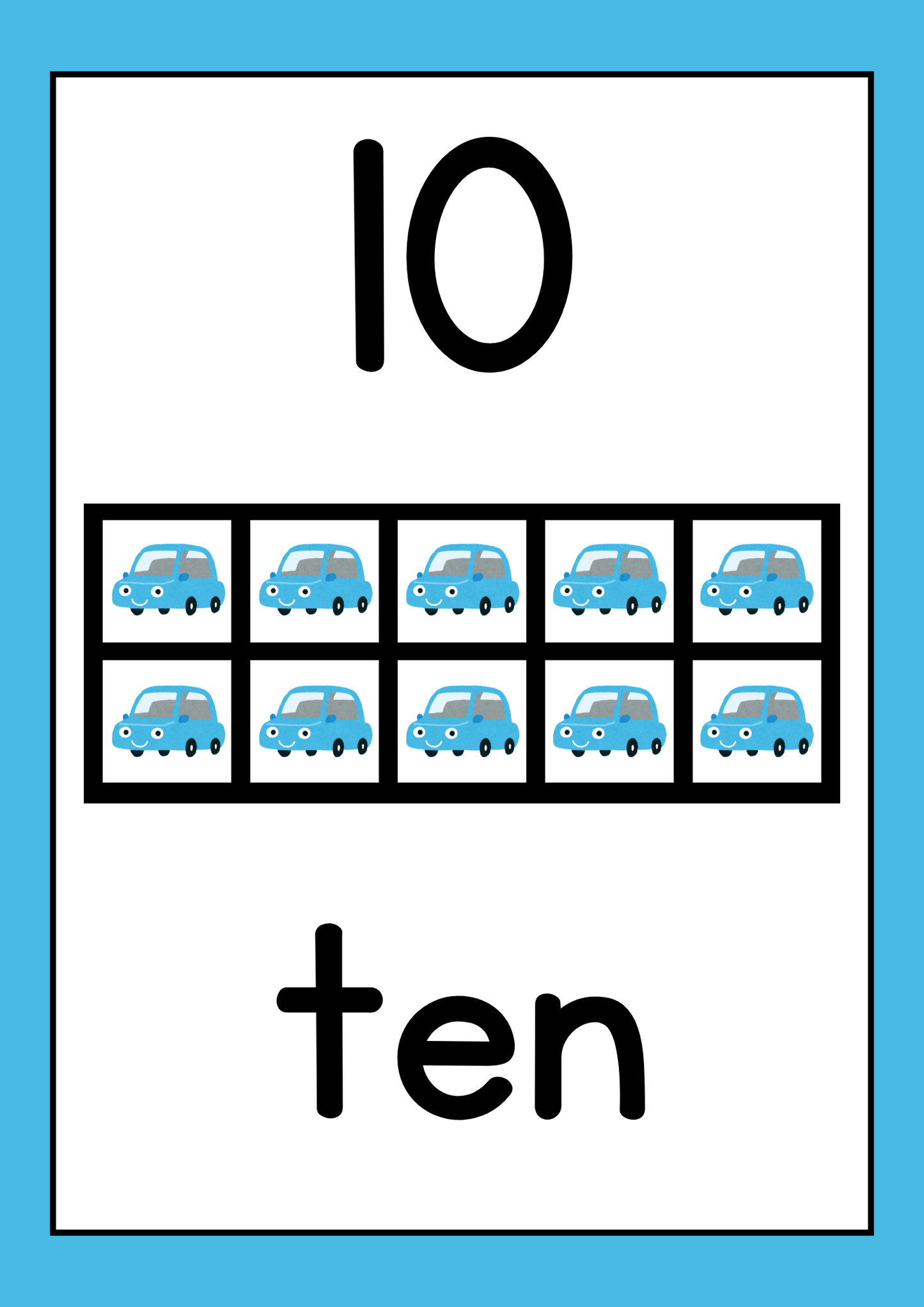 Poster - Numbers (10 Frame) - Car Theme