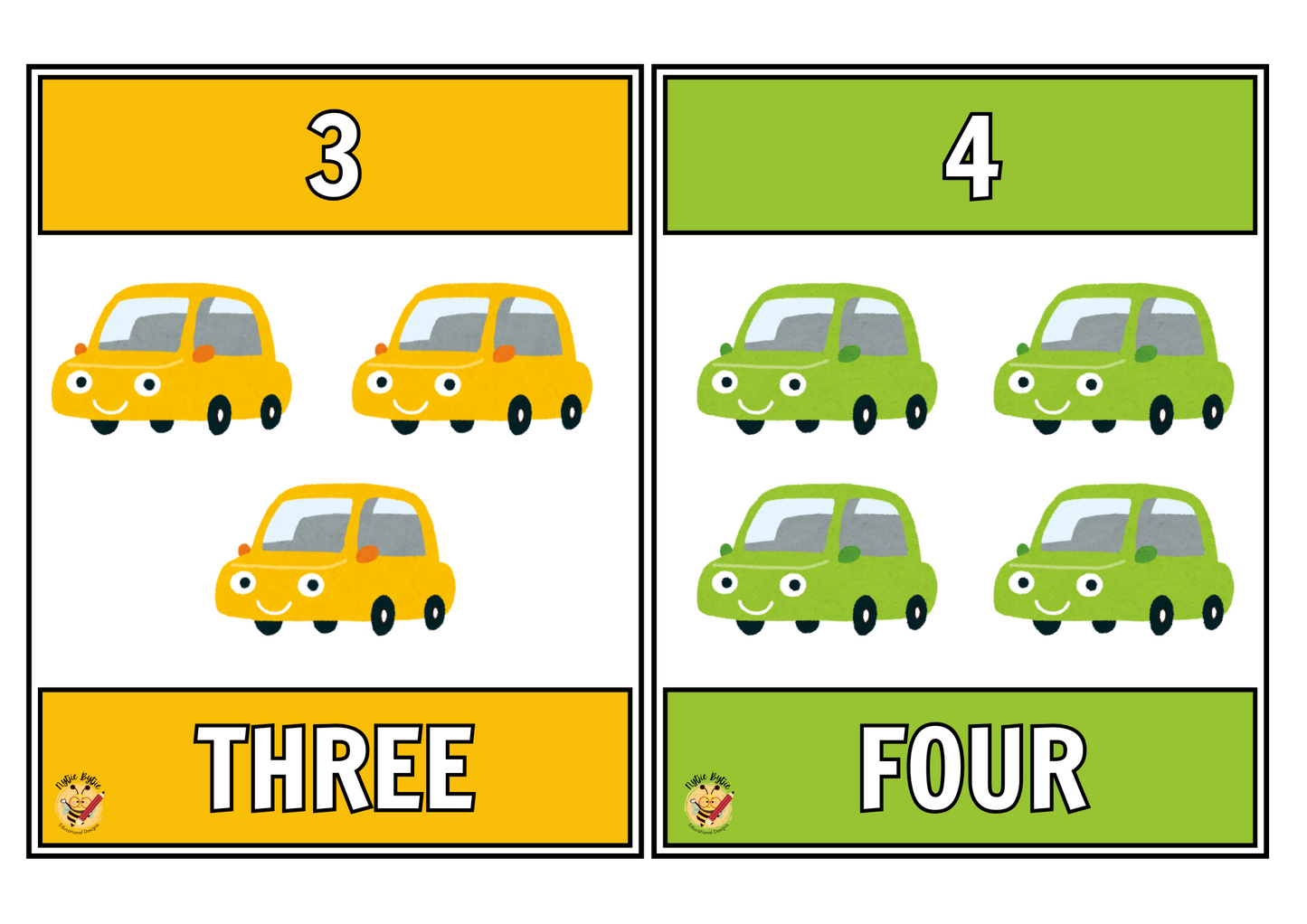 Flashcards - Números (1-10) - Tema de carro