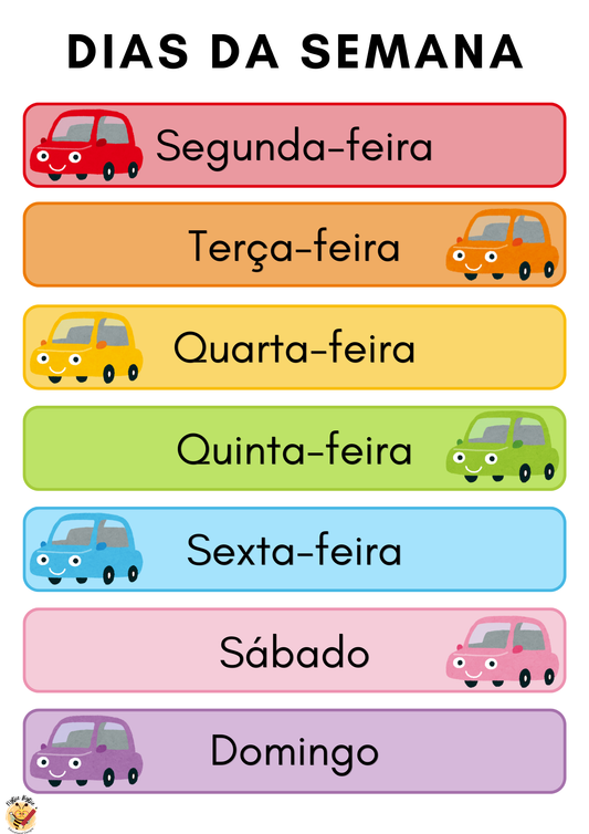 Cartaz - Dias da Semana - Carros