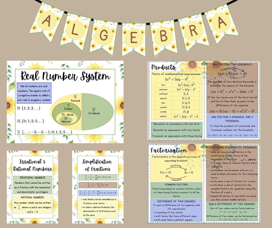 Posters - Algebra - Sunflower Theme