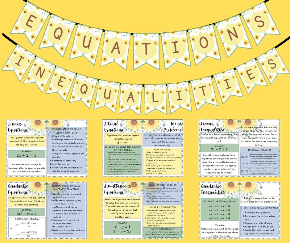 Posters - Equations & Inequalities - Sunflower Theme