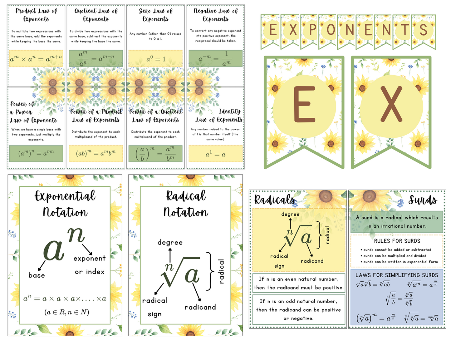 Posters - Exponents - Sunflower Theme