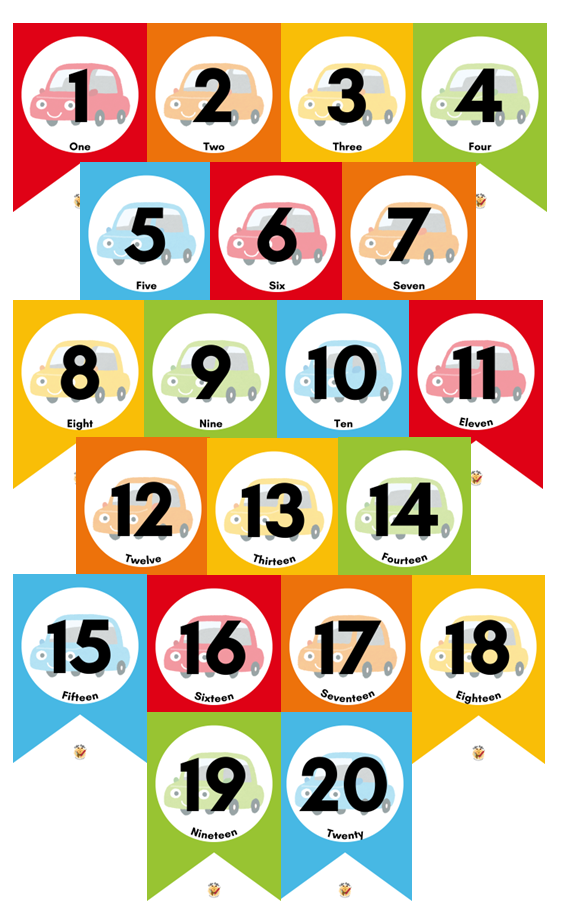 Flags - Numbers (1-20) - Car Theme